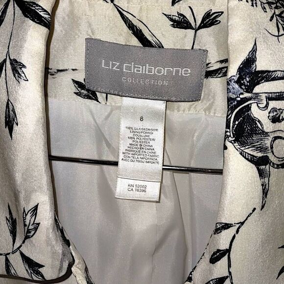 Liz Claiborne Jacket Womens sz 8 Cream Black Silk‎ Vintage Village Asian Print - Picture 7 of 15